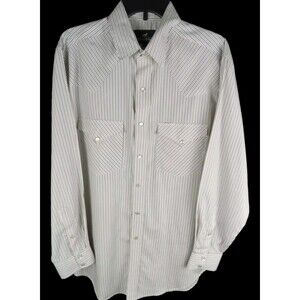 Western Express Men's Shirt Size L Pearl Snap Long Sleeve Stripe Pockets